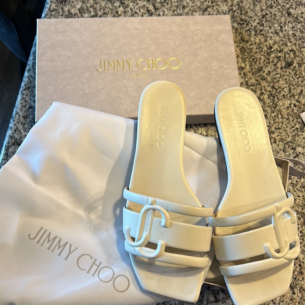 Jimmy Choo matte white slides